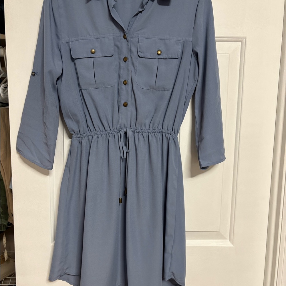 Blue Button-Up Shirt Dress